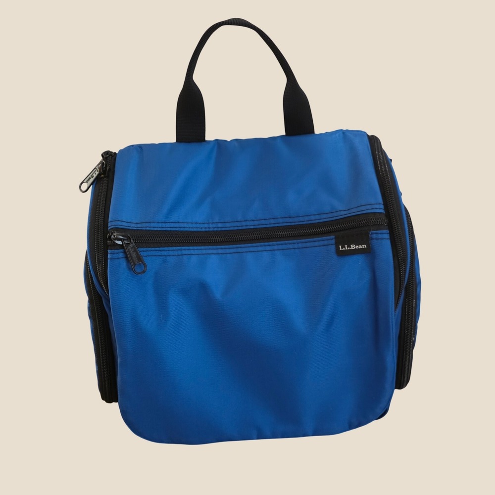 LL Bean Hanging Toiletry Bag Adult Medium Blue Travel Organizer Mirror Camping